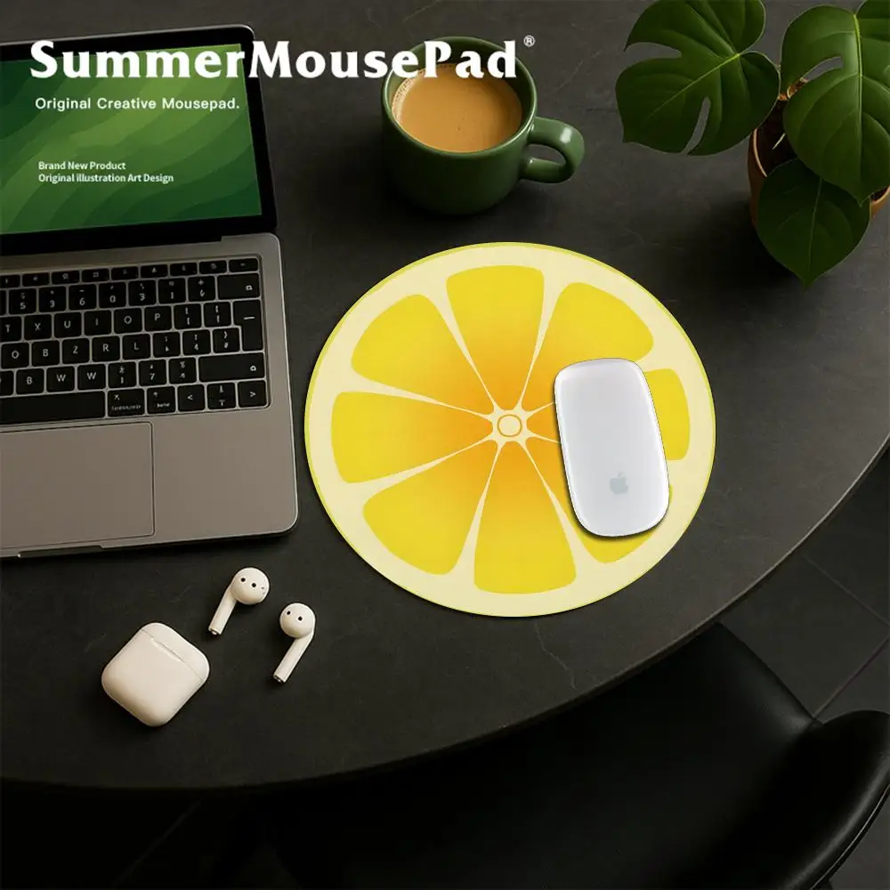 Citrus Fruit Round Mouse Pad Round Lime Lemon Slice Non-Slip Rubber Mat for Office Gaming Gamer Home Or Office Adorable Desk Mat
