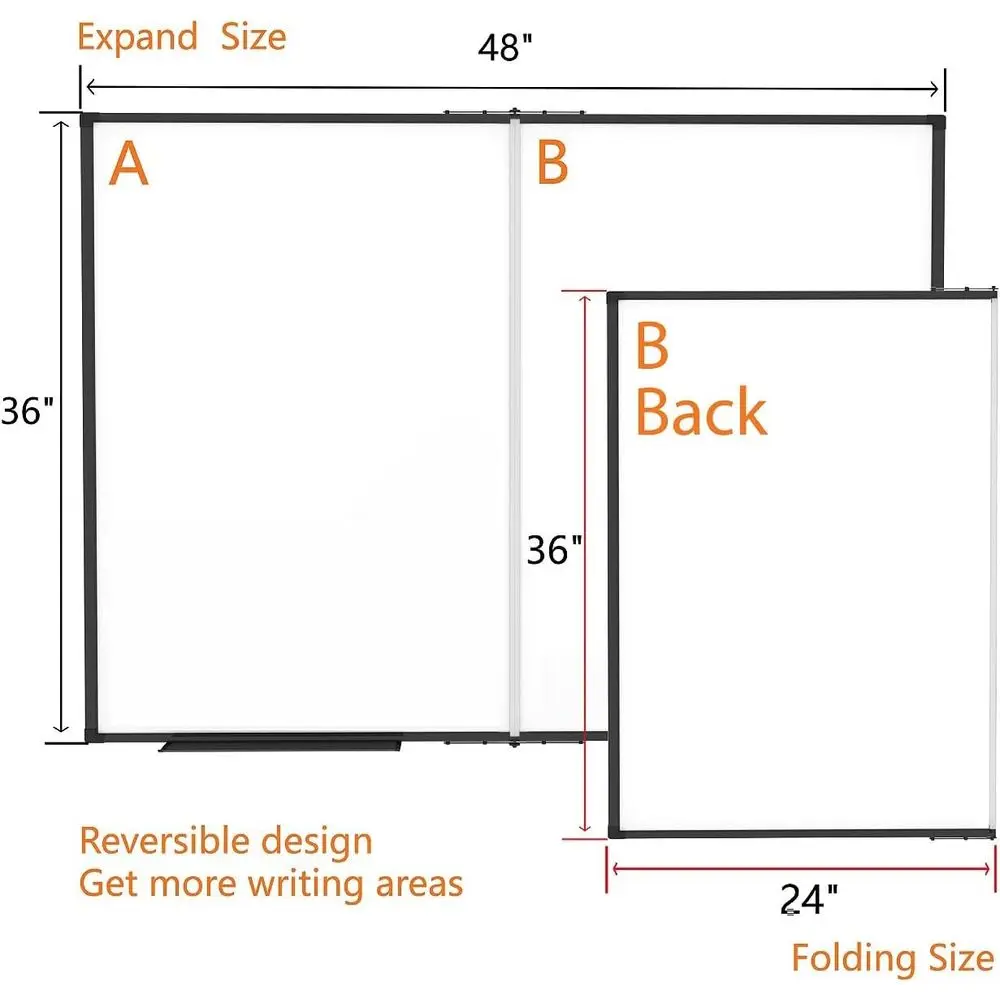 لوح مسح جاف مغناطيسي بإطار من الألومنيوم قابل للطي مقاس 48 × 36، سبورة بيضاء للمدرسة والمكتب والاستخدام المنزلي