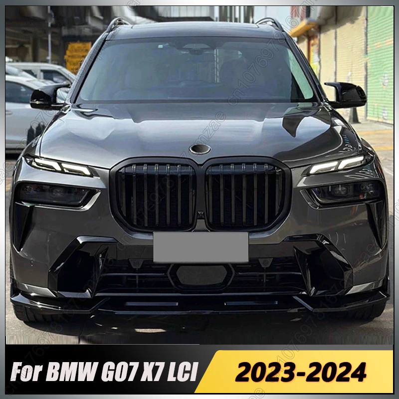 Car Front Lower Bumper Diffuser Protector Cover Body Kits For BMW G07 X7 LCI 2023-2024+ 3PCS Black Bumper Lip Spoiler Splitter 