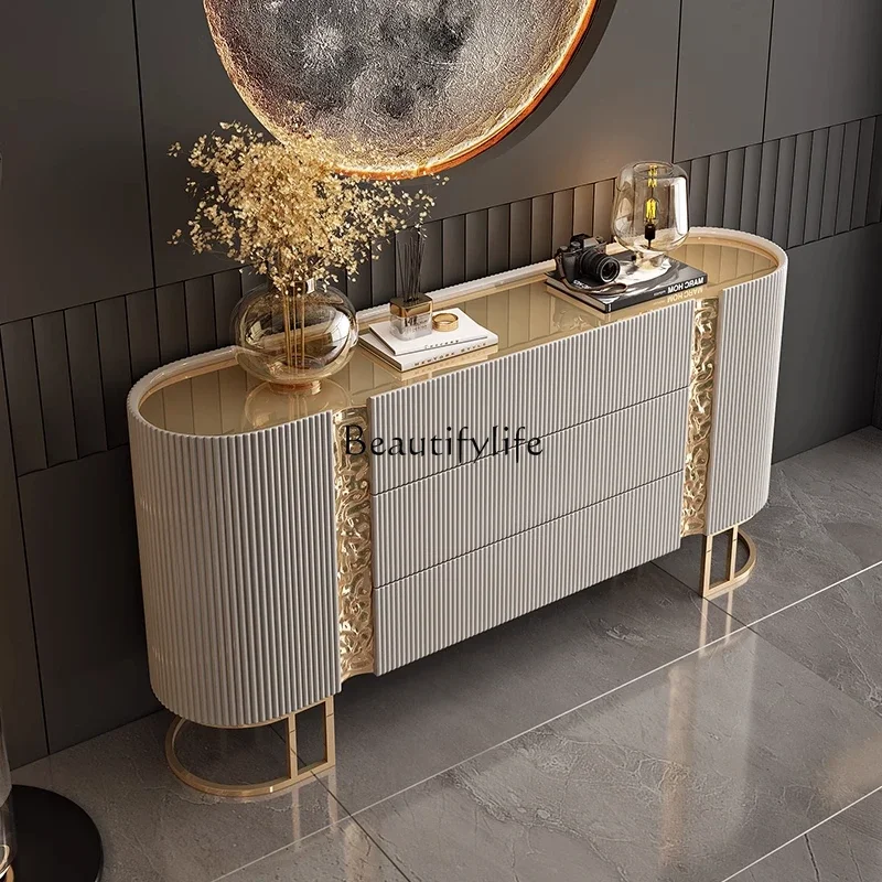 

88.Italian porch cabinet light luxury dining side cabinet solid wood entry shoe cabinet villa living room