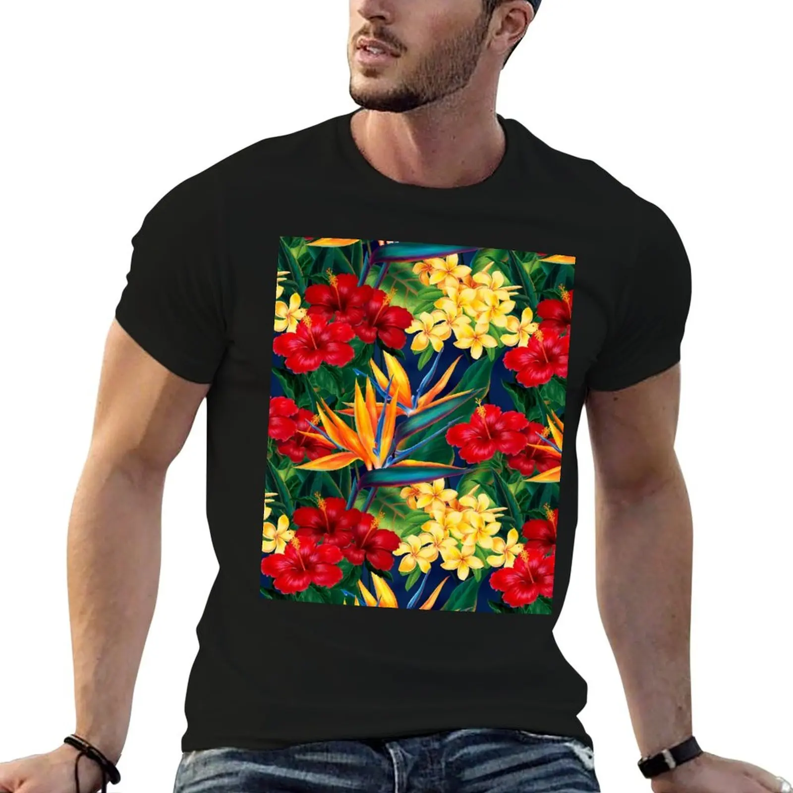 

Tropical Paradise Hawaiian Birds of Paradise Illustration T-Shirt man t shirt summer cotton tshirt 100% T-Shirt