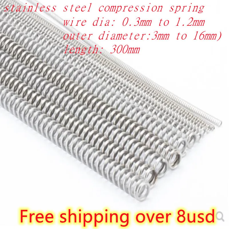 2-5pcs/lot Wire Dia 0.3mm to 1.2mm Outer Dia 3mm-12mm Length 305mm 304 Stainless Steel Long Spring Y-type Compression Spring