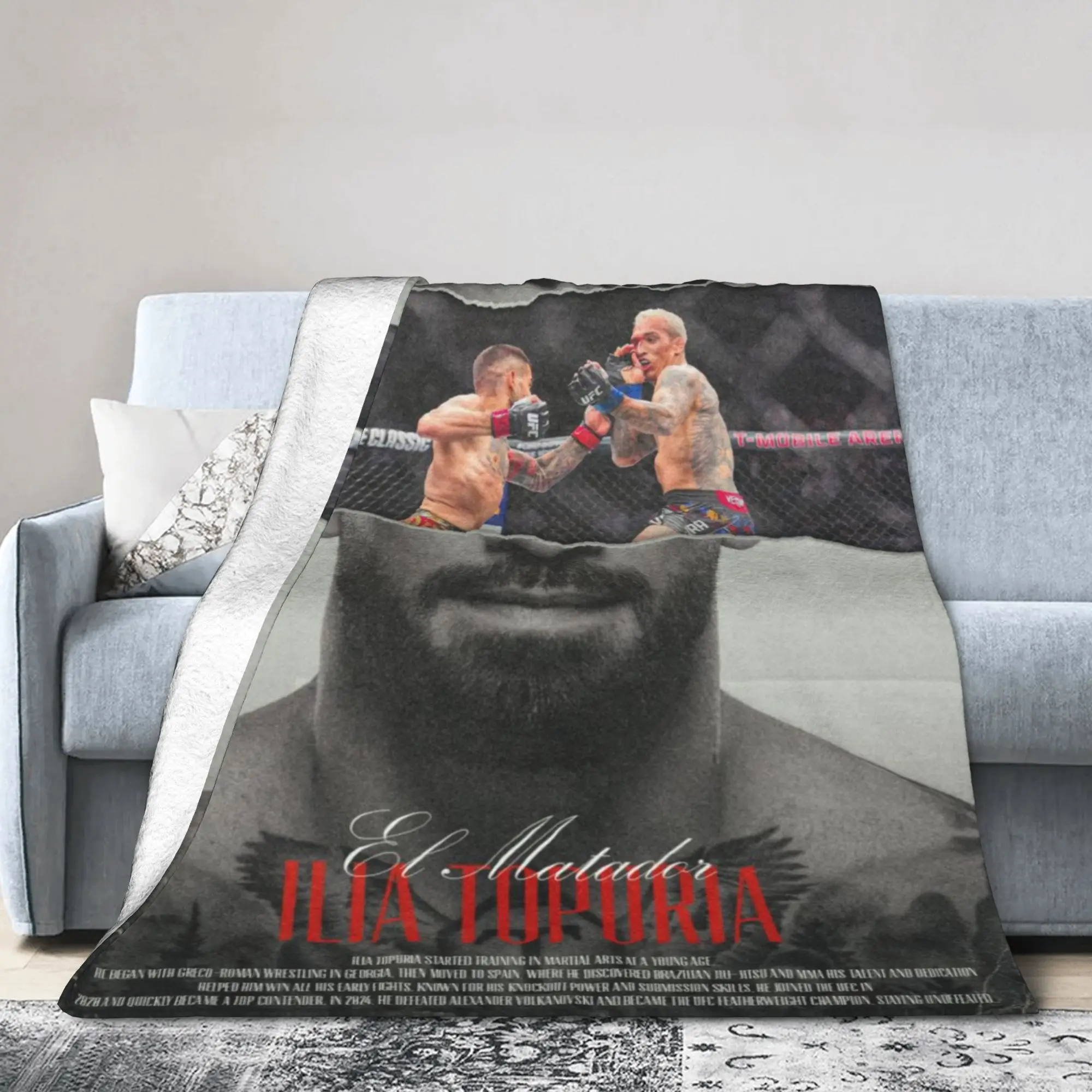 Cozy Ilia Topuria Wrestling Wrestler Blanket Merch Room Decorative  Blanket Throw Super Soft Flannel for Travel