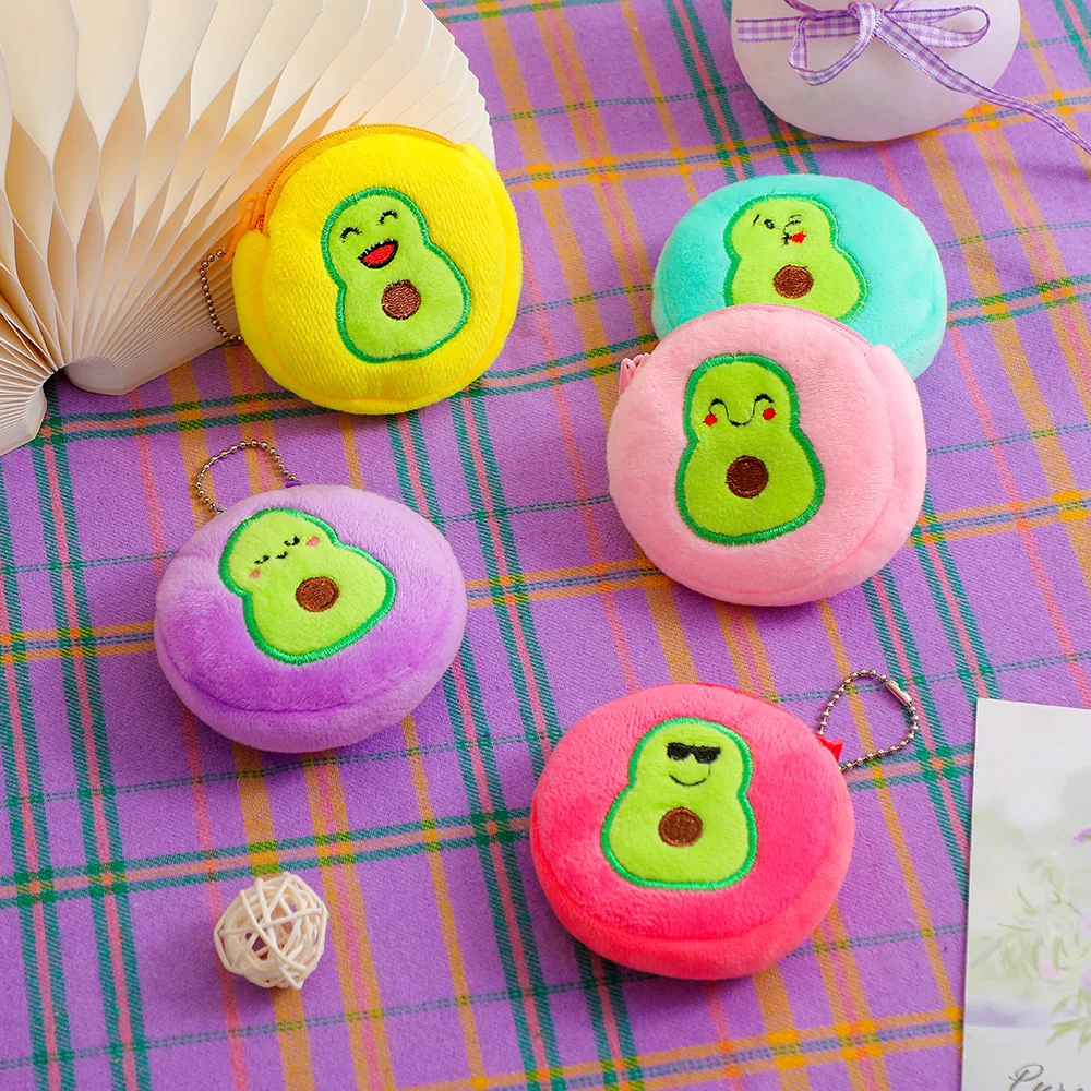 2022 New Cartoon Fashion Plush Coin Purse Children Cute Avocado Plush Schoolbag Pendant Coin Storage Bag Earphone Bag Wallet