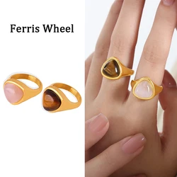 Stainless Steel Rings For Women 18K Gold Plated Vintage Pink Crystal Women's Ring Fashion Couple Gift Luxury Jewelry Accessories