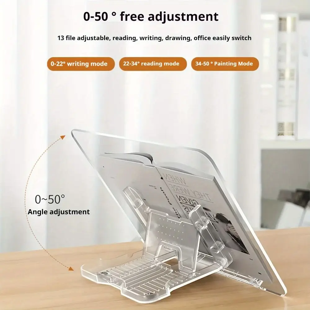 

13 Adjustable Tilt Angles Acrylic Book Stand Multi-Functional Comfortable Reading Laptop Holder Tray Transparent Non-slip