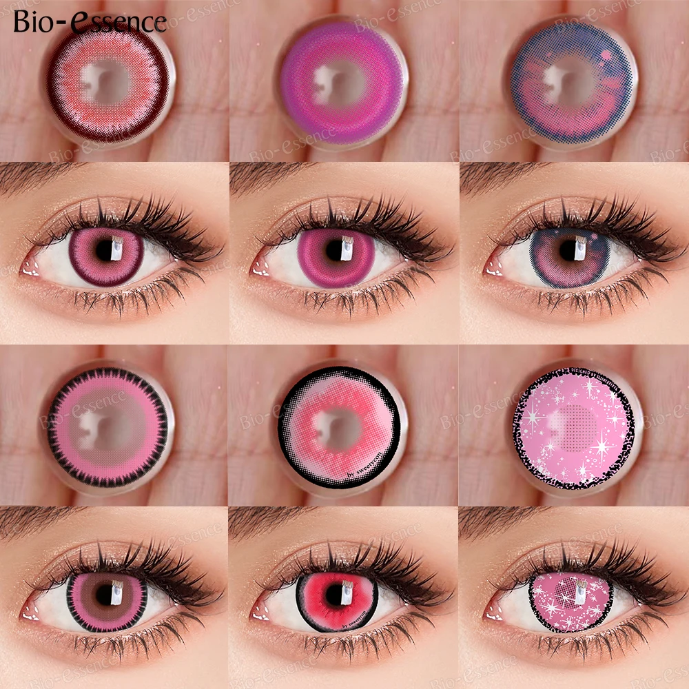 Bio-essence-lentes de contacto de color rosa para ojos, lentillas de Anime, accesorios de Cosplay, Nezuko Colorcon, 1 par