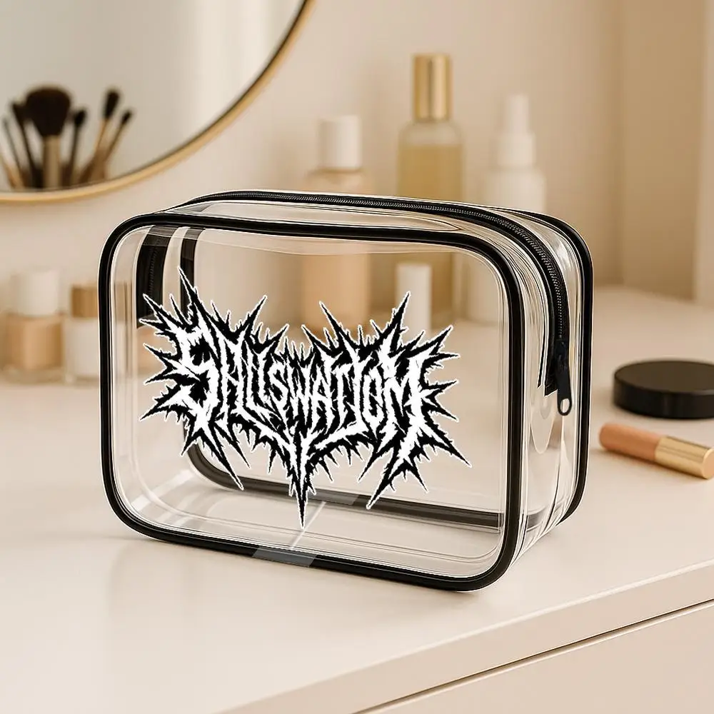 Cosmetic Bag Spiky Gothic Metal Lettering Clear Cosmetic Bag Dark Edgy Style Zippered Portable Organizer For Toiletries Travel