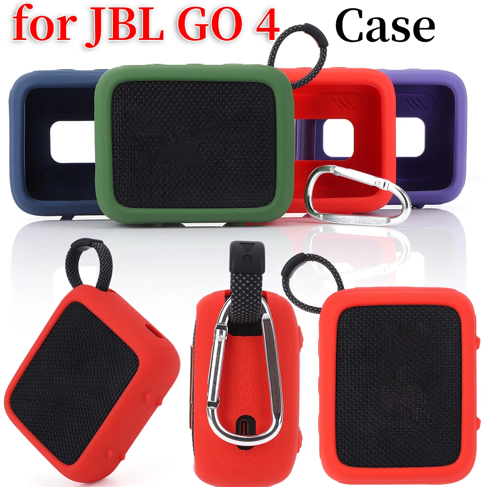 Speaker Silicone Case with Carabiner Protective Case Shockproof Travel Carrying Case for JBL GO 4 Portable BT Speaker