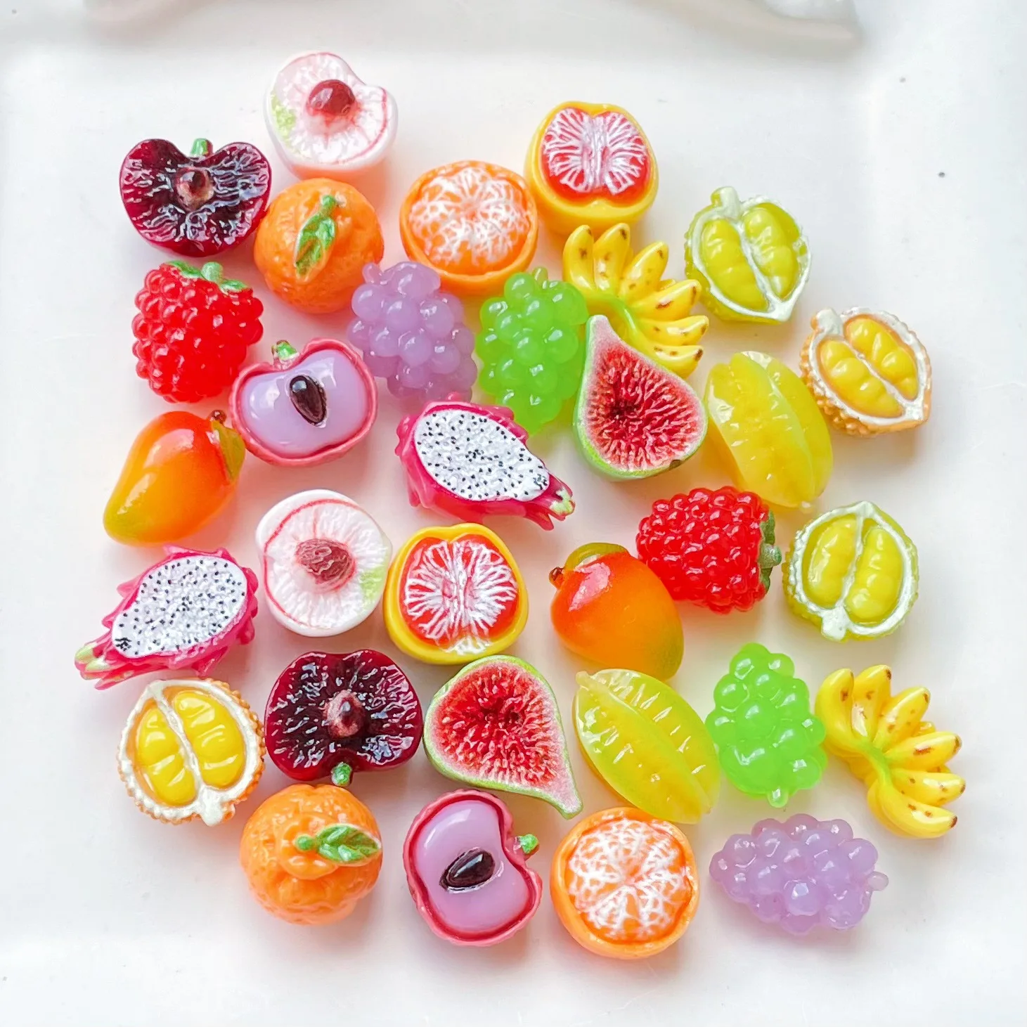 100pcs Simulation Miniature Fruit Resin Flatback Cabochon DIY for Hairpin Keychain Earrings Scrapbook Phone Case Dollhouse Decor