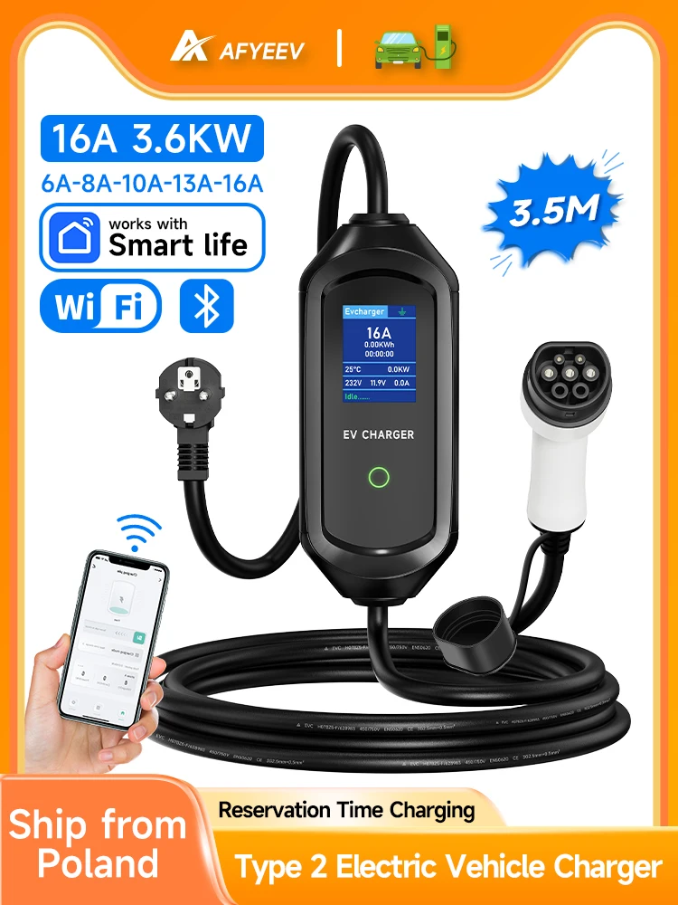 AFYEEV 3600 W tragbares Elektroauto-Ladegerät Typ 2 IEC62196-2 Ladekabel EV-Ladestation Wallbox EVSE Elektro-Ladegerät