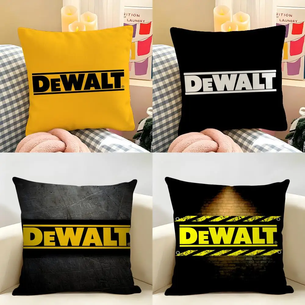 Fashion D-Dewalts Logo Cushion Cover Natural Linen Organic Fabric Double-Sided Printing Room Sofa Decor Pillow Case