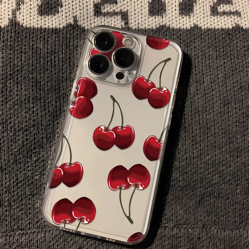 Funda de teléfono cereza roja para iPhone 16 16E 15 14 13 Pro Max 11 12 13 Pro X XR 7 8 Plus Funda creativa para chica linda Funda