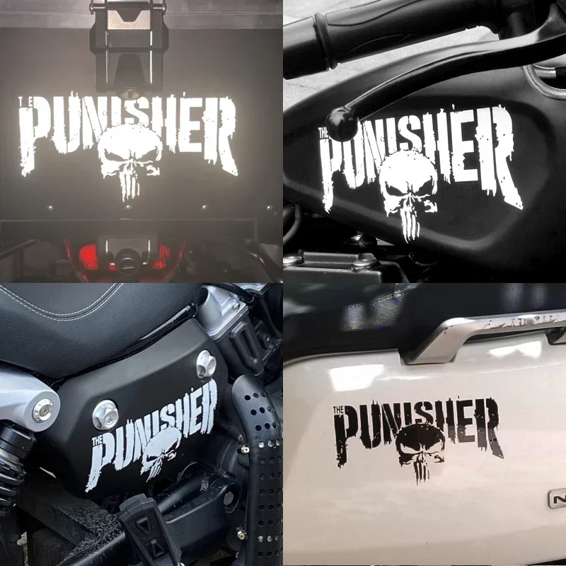 Motorcycle Tank Decals Punisher Reflective Helmet Stickers Decorative Accessories Creative Waterproof PVC Auto Decals image 4