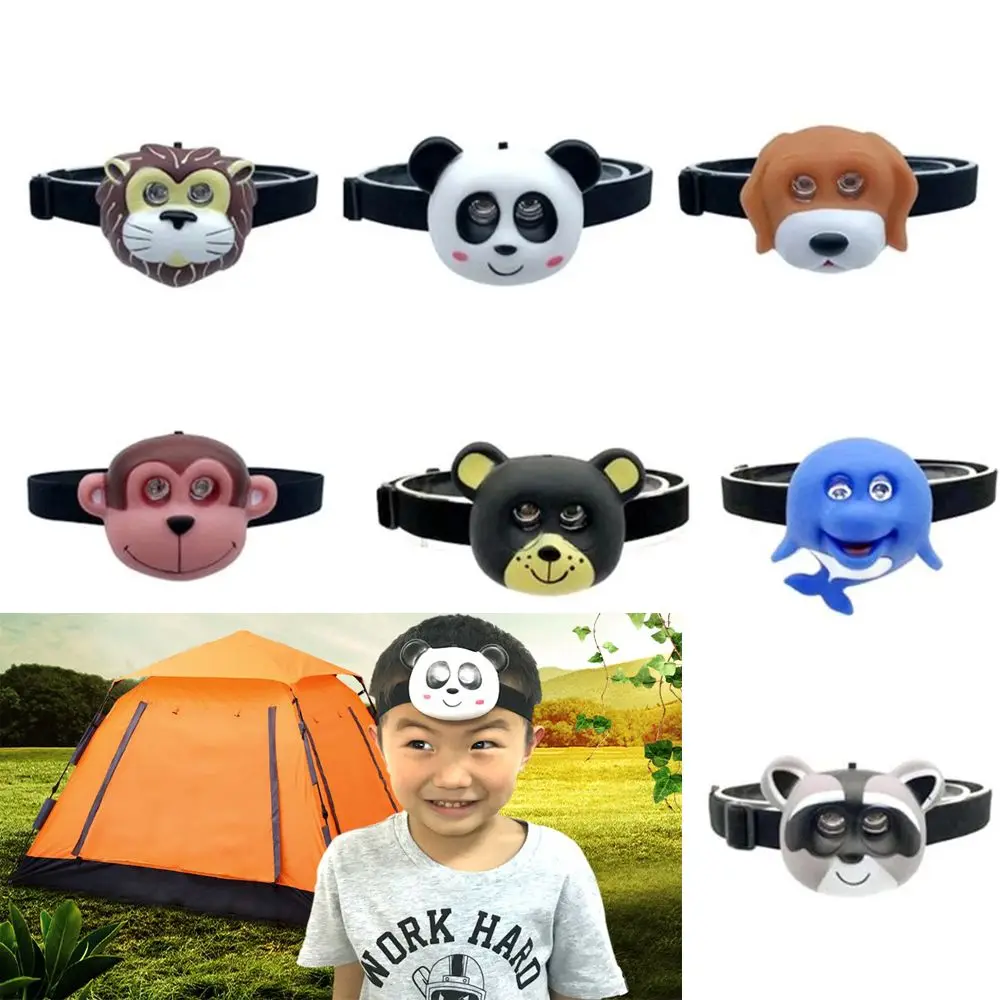 Mini Running Riding Light with Headband Head Torch Child\'s Headlight Cartoon Animal Headlamp SOS Flashlight Kids Gift