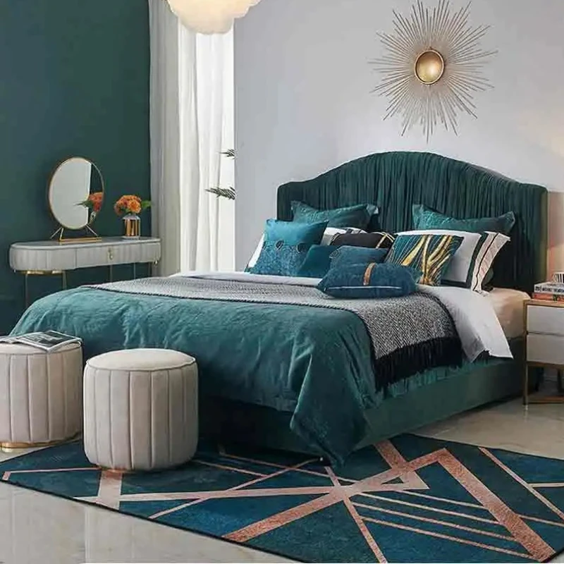 Frame Headboard Luxury Double Bed Queen Design Velvet King Size Twin Double Bed Wood House Cama De Casal Bedroom Furniture