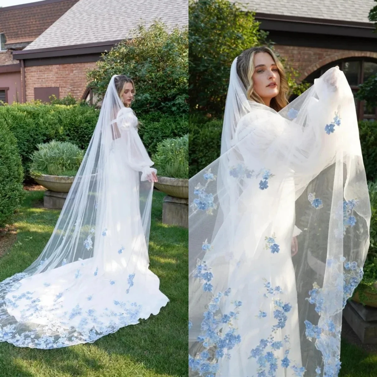 Princess Appliques Wedding Veil One Layer Long Chapel Length Bride Veils With Comb 250cm Bride Voile Customized High Quality