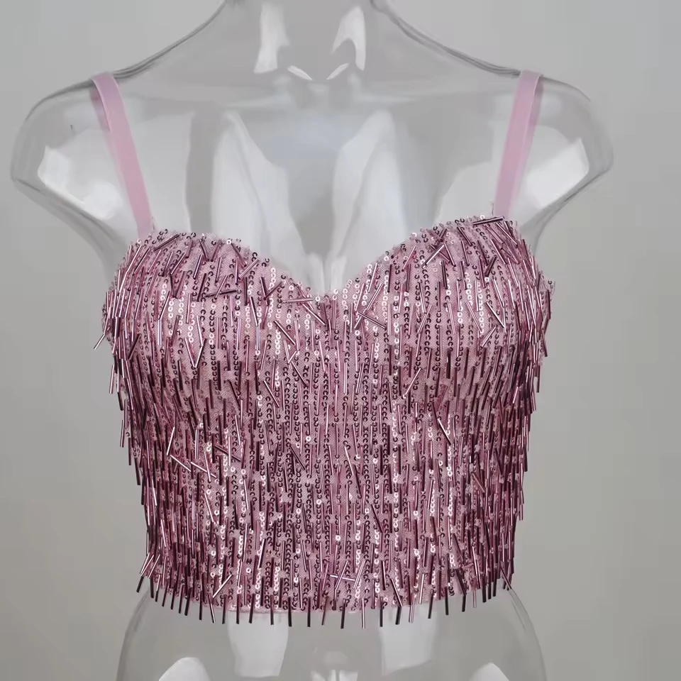 

Early Spring Carnival Dynamic Fringe Straps Fishbone Corset Nightclub Flash Sequins Outside The Bustier Top Female
