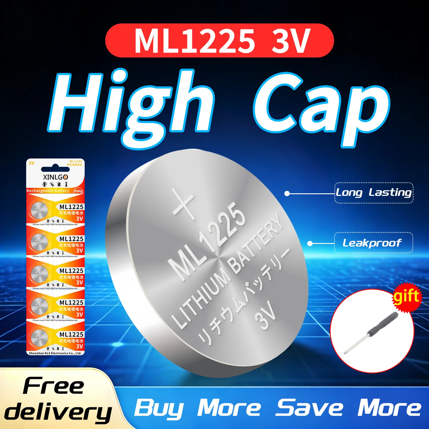 ML1225 3V Rechargeable Coin Cell CMOS RTC Battery For Car Key Remote Control Industrial Control Board Replacement CR1225 BR1225