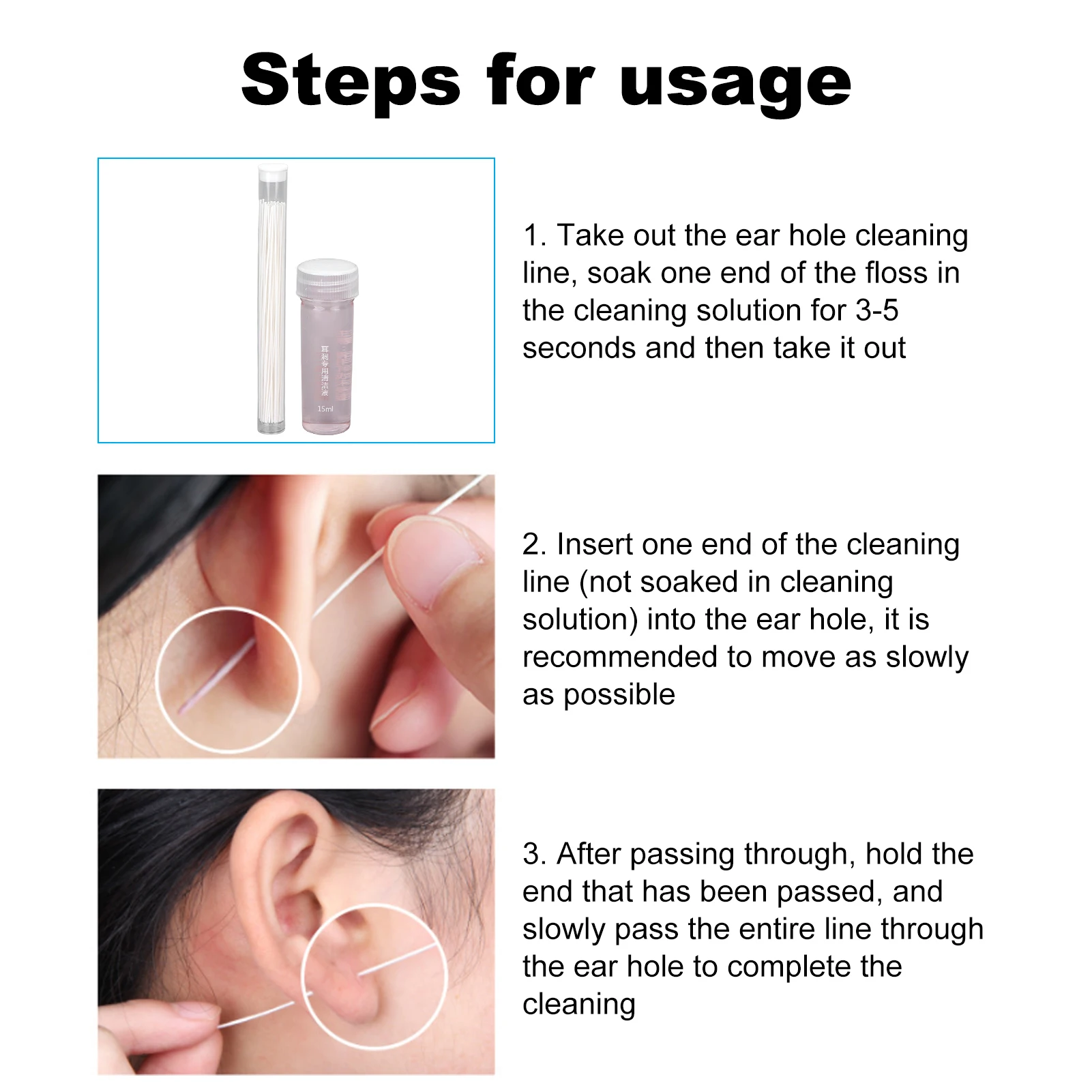 70pcs 15ml Pierced Ear Hole Floss Odor Removal Earrings Hole Cleaning Solution Liquid Ear Care Cleaner Kit