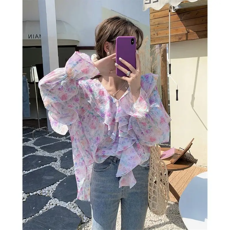 Korejepo Thin French Chiffon Shirt Women Loose Versatile Design Sense Shirts High Street Sweet Cool Beautiful Romantic Tops