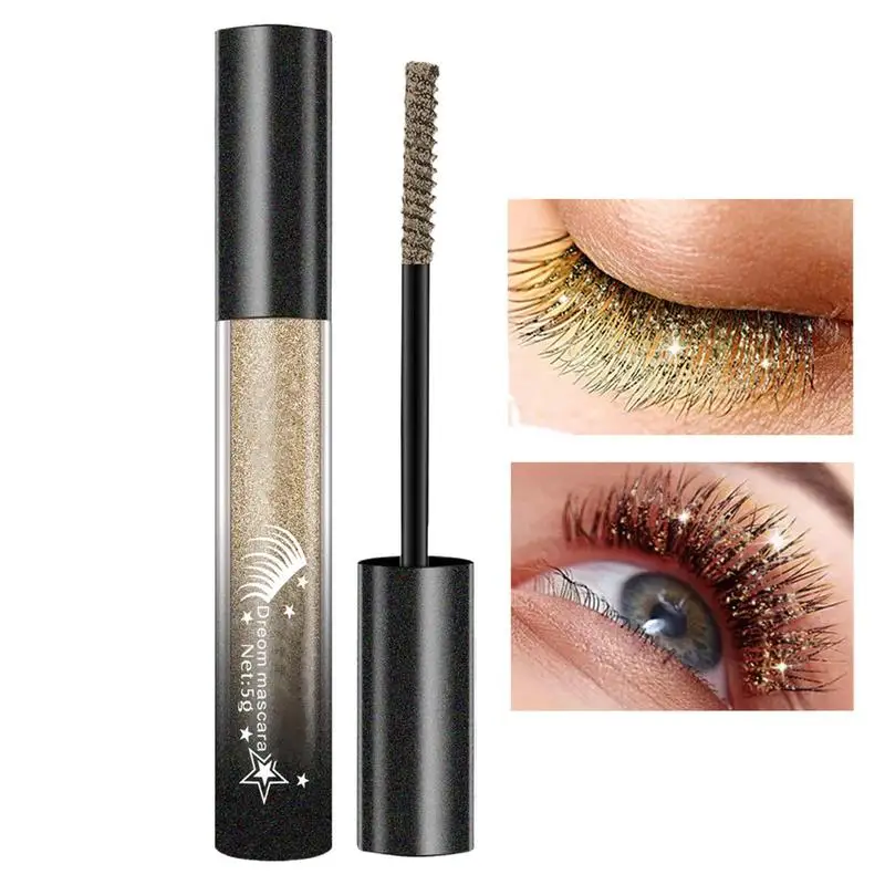 Sliver Gold Glitter Mascara Szybkoschnąca folia Brokatowy tusz do rzęs Podkręcający rzęsy Gruby wydłużający tusz do rzęs