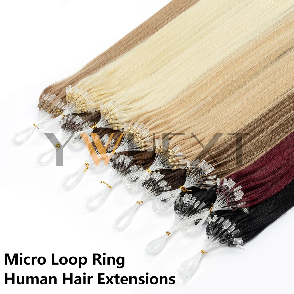 YWUEXT Micro Loop Hair Extensions Real Natural Straight Micro Ring Link Hair Loop Ring Human Hair Extension 30g/pack for Women