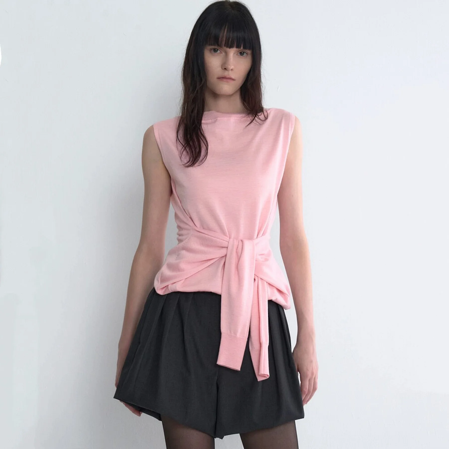 T*ME Lemon Cheese Knitted Long Sve Vest round Ne Button Sle Two-Way Wear Commute Faion Women's Knitwear Outerwear