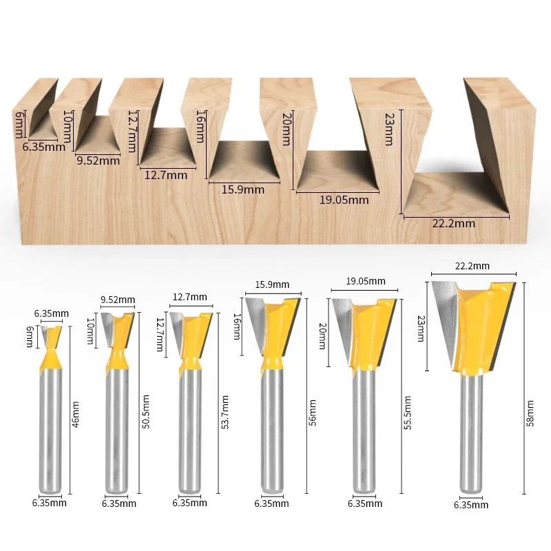 6MM 6.35MM Shank 14 Degree Dovetail Router Bit Tungsten Carbide Woodworking Milling Cutter for Wood Engraving Slotting Tool