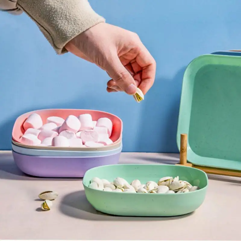 Spit Bone Dish Wheat Straw Dishes Home Snack Dim Sum Plate Fruit Nut Anti-Fall Disc Square Plastic Plate Kitchen Tableware