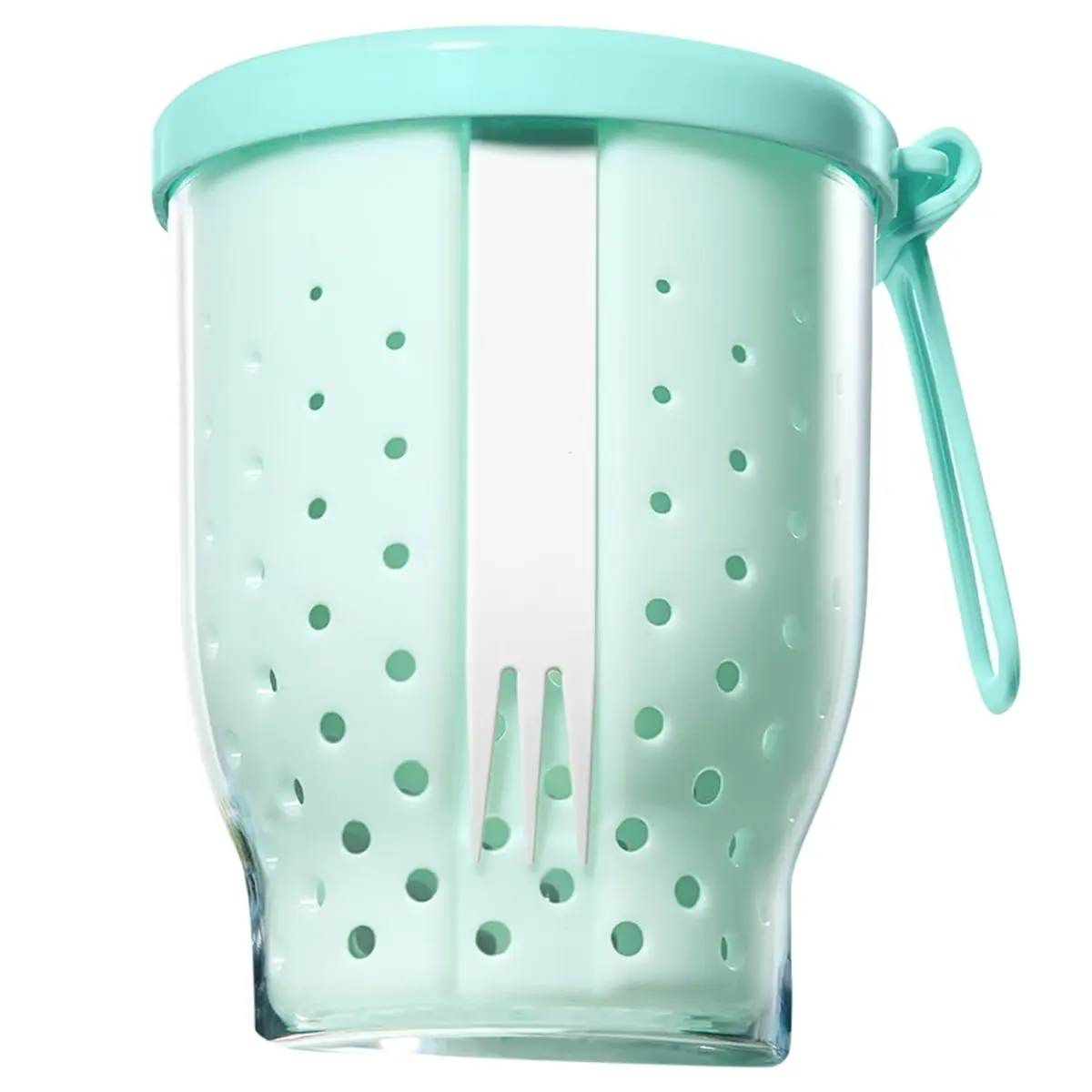 Copos de frutas de viagem de 25 onças para carro, copo de armazenamento de salada de frutas com garfo e tampas, recipientes de lanche reutilizáveis à prova de vazamentos azul