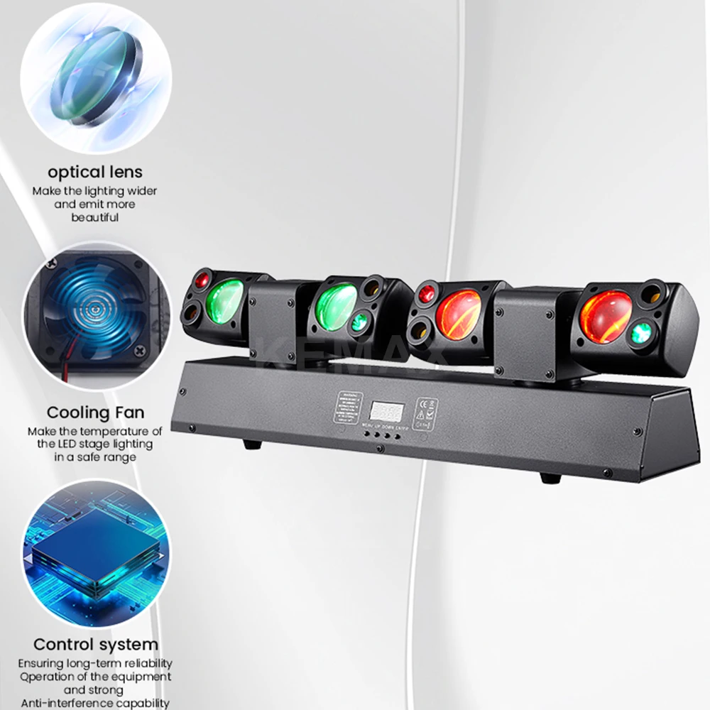 80W Disko Partisi RGBW Uzaktan Kumandalı Çift Başlı LED Hareketli Kafa Işın Lambaları DMX512 DJ Ekipmanı Sahne Aydınlatması Etkinlik Kulüp Noel İçin