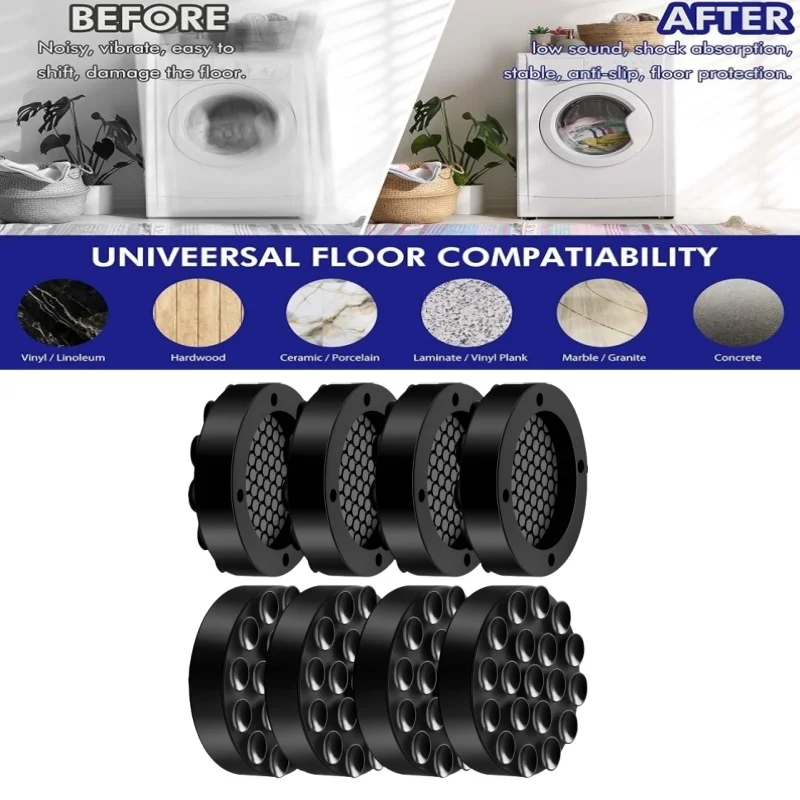 Almofadas antivibração para máquina de lavar, 4 unidades, 19 ventosas fortes, almofada silenciosa e antiderrapante, absorção de choque, pés, porta-copos de móveis