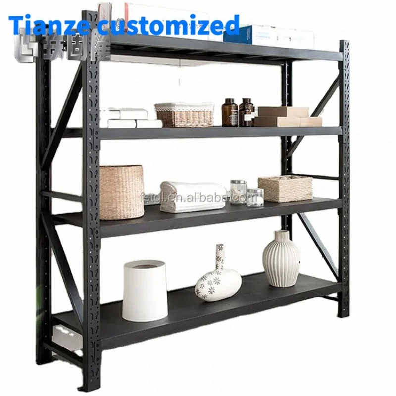 (customized)Good Warehouse Storage Shelf Kitchen Rack Garage Shelving Commercial Metal PVC Food Container Iron Storage Holders &