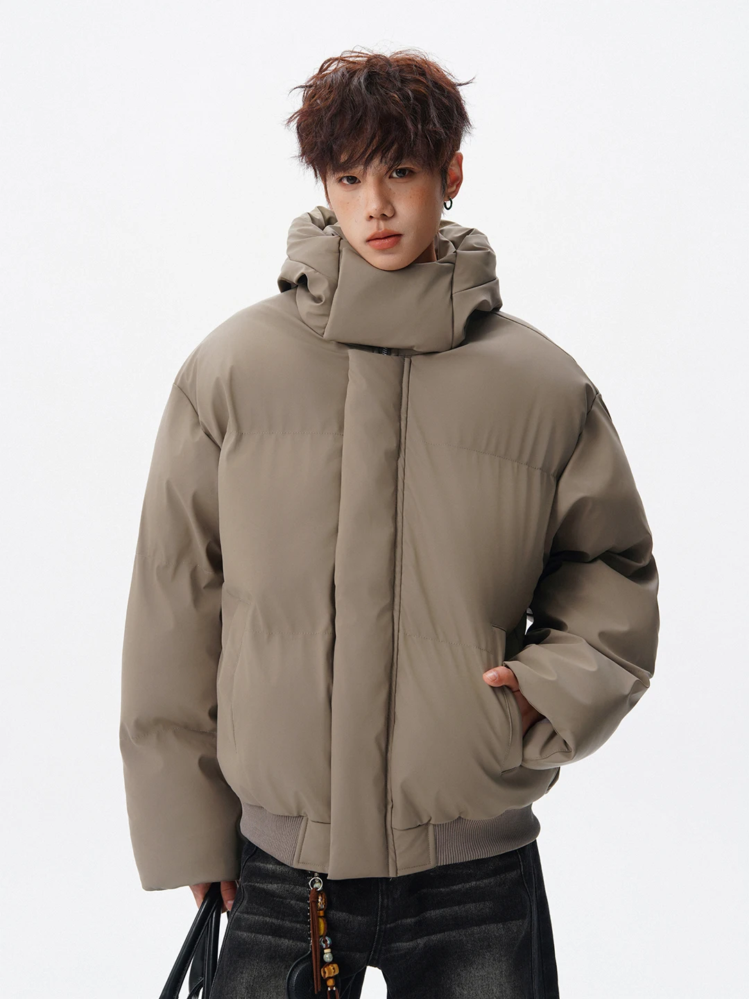 

Thiened ort PU Leather Cotton Jaet for Men Winter Warm Hat Bread Sle Casual Loose Fit Zipper Closure Color