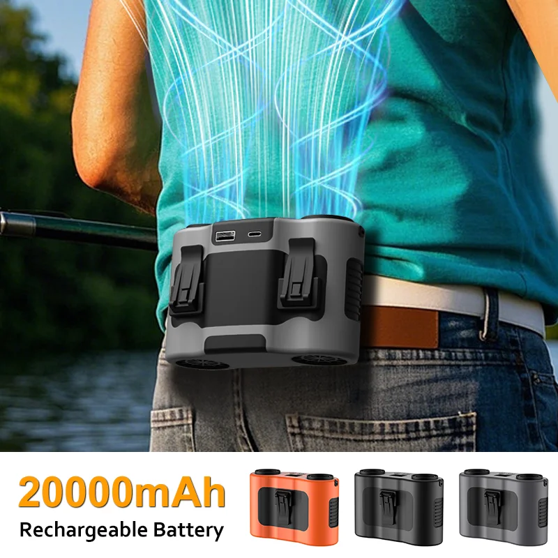 

Вентилятор с зажимом на талии, 20000 мАч, портативный мини-подвесной вентилятор на шею, USB перезаряжаемый уличный поясной вентилятор для кемпинга, 5 скоростей с дисплеем мощности