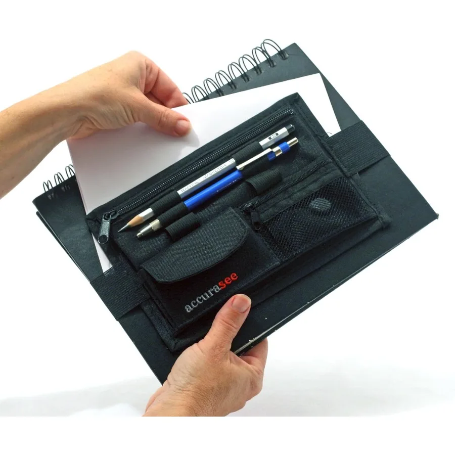 Accurasee Caddie à croquis pour artiste - Porte-approvisionnement artistique avec fixation à bande élastique pour portefeuille carnet de croquis classeur d'art Noteb