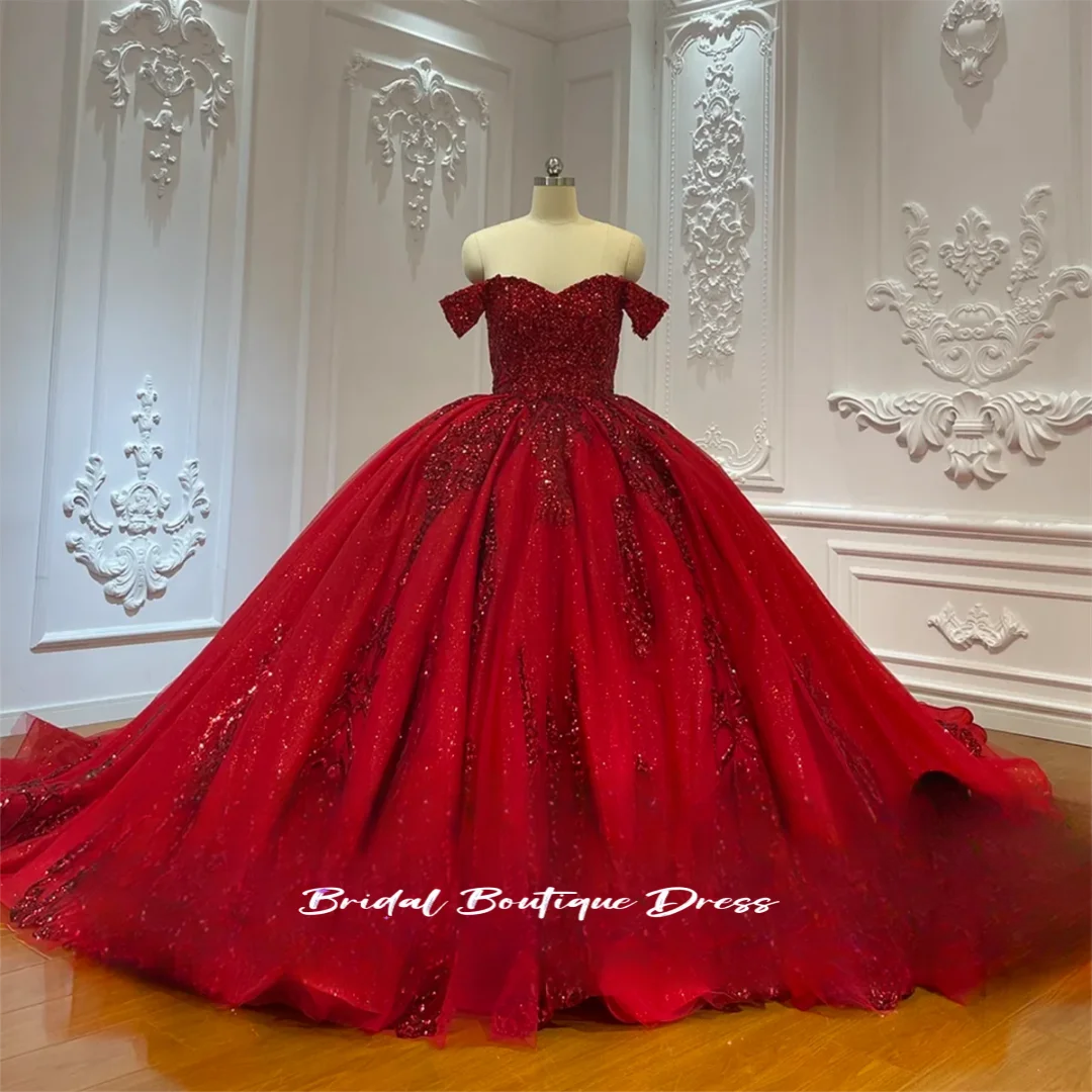 Vestido de quinceañera rojo elegante personalizado, lentejuelas brillantes, magnífico corsé con cuentas, vestidos de baile