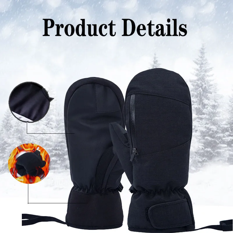 

Mitten Fashion Comfortable Plush Waterproof Touch Screen Wear-Resistant Non Slip Zipper Bag Warm Glove for Snowboarding