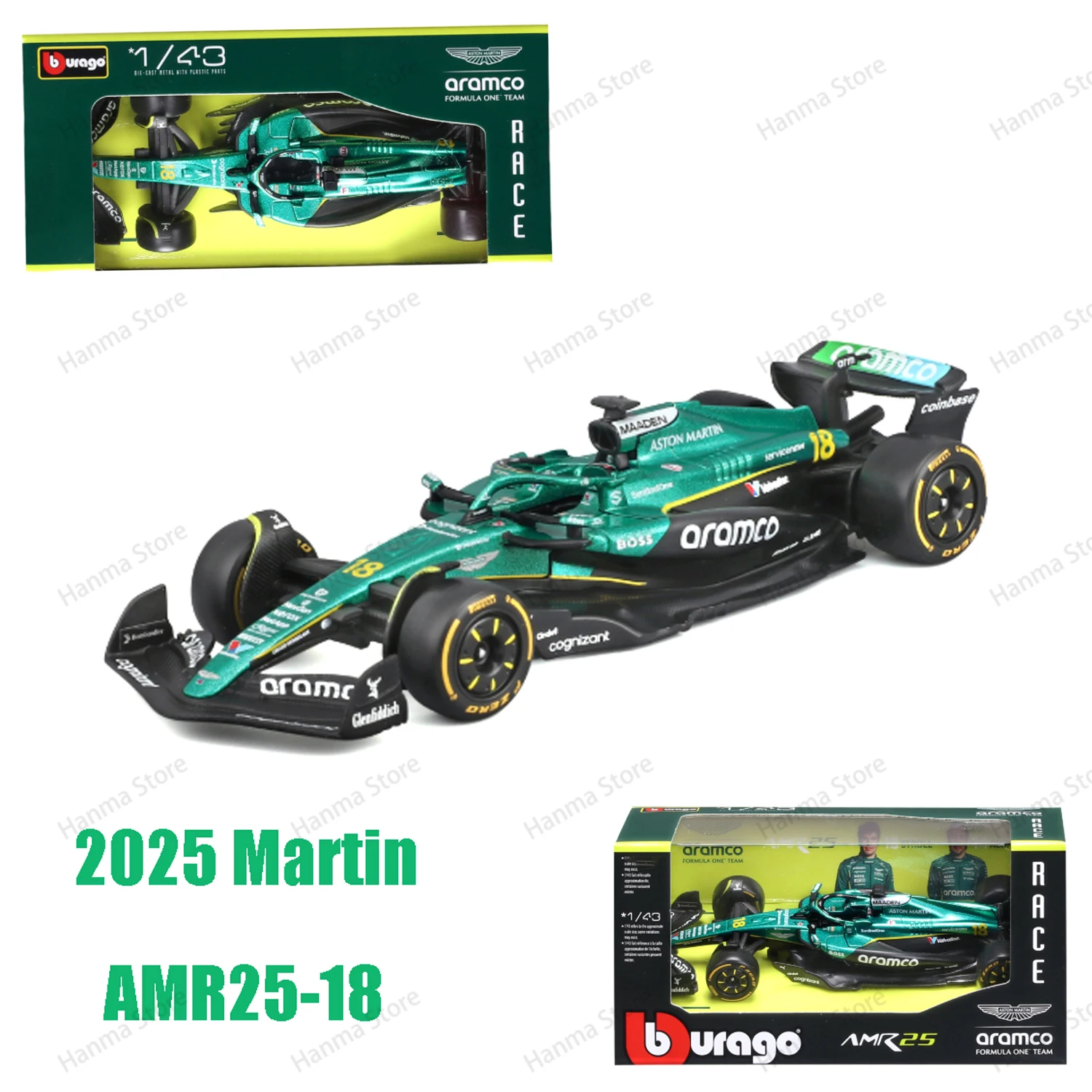 AMR25 2025 Bburago 1:43 F1 Aston Martin Aramco F1 Team AMR23 2023