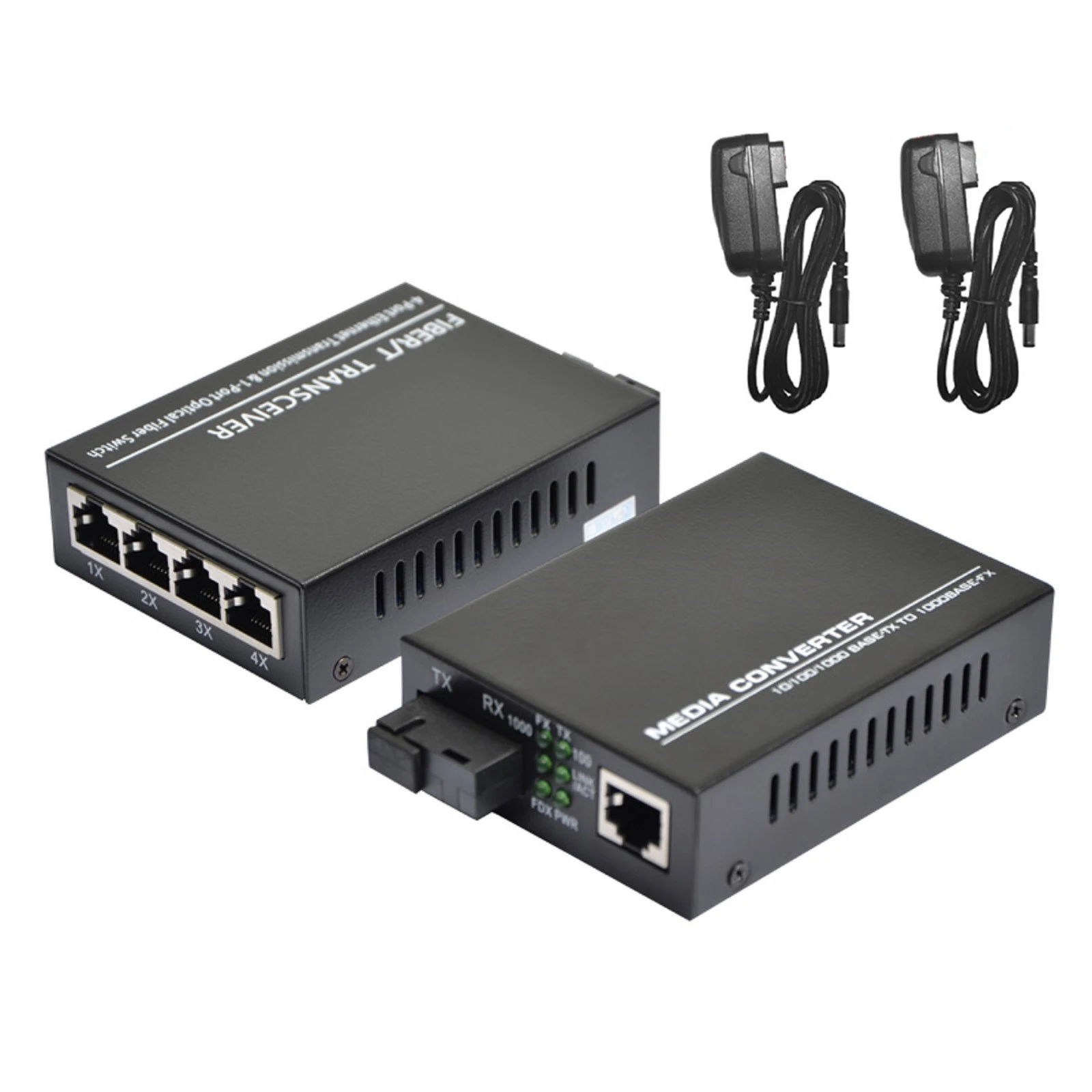 Gigabit Fiber Optical Media Converter 10/100/1000Mbps Ethernet RJ45 Single Mode Single Fiber TX RX SC Port External Power Supply