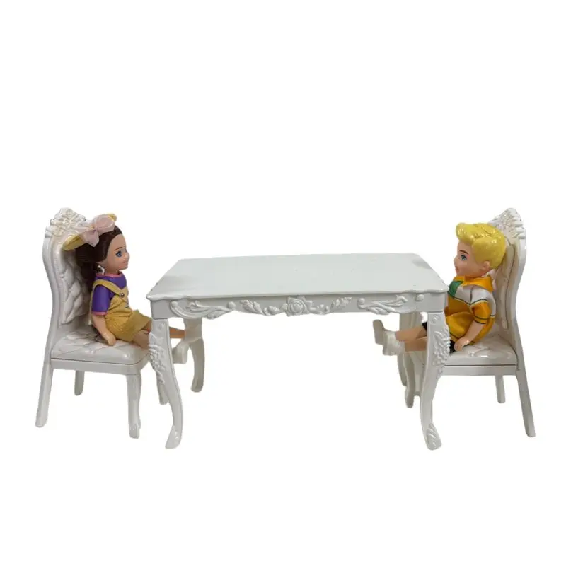 

Hot Sale High Quality Miniature Dollhouse Furniture 9 Items Dinner Table Set =1 Table+6 Chair+2 PCS 5.5 Inch Dolls For Child DIY