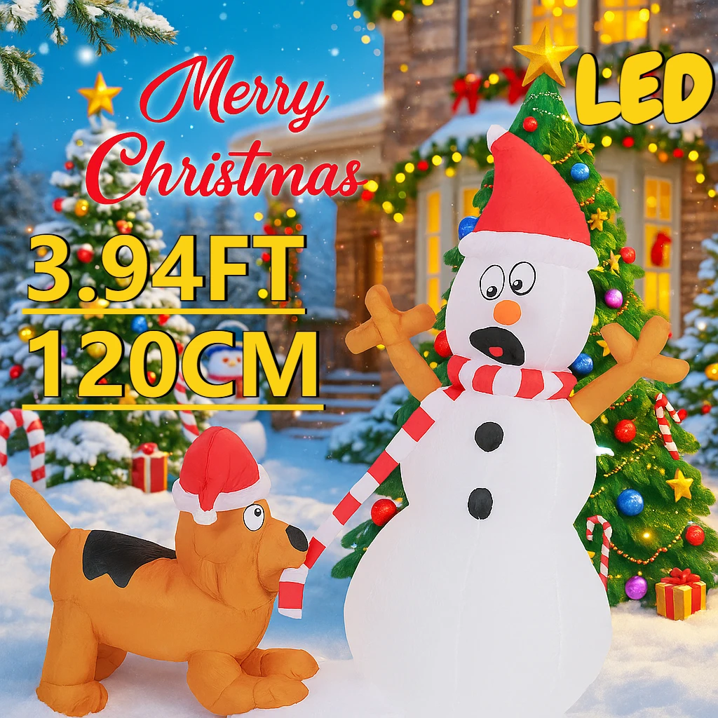 3.9FT عيد الميلاد نفخ ثلج الكلب نموذج عيد الميلاد ساحة الحديقة عطلة ديكور المنزل لوازم الحفلات حلية هدية احتفالية LED مضاءة