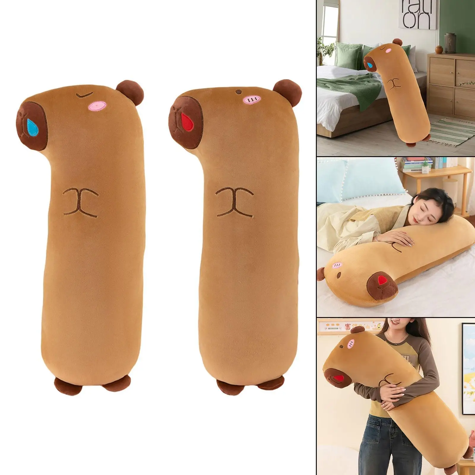 Capybara Long Hugging Pillow Washable Creative Removable Plush Toy Long Cushion Sleeping Throw Pillow for Home Office Decor