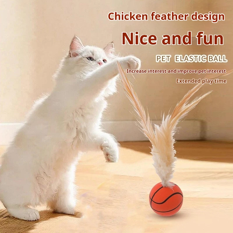 Pet Ball Toys Cat Bouncy Sports Balls Feather Tossing Interactive Balls Pet Toys