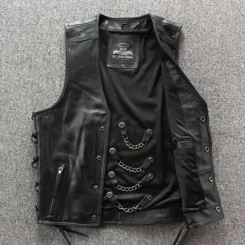 2023 Spring Trendy Men's Motorcycles Waistcoat Stylish Leather Jacket High Quality PU Punk Sleeveless Vest Coat Cloth ZSDE4