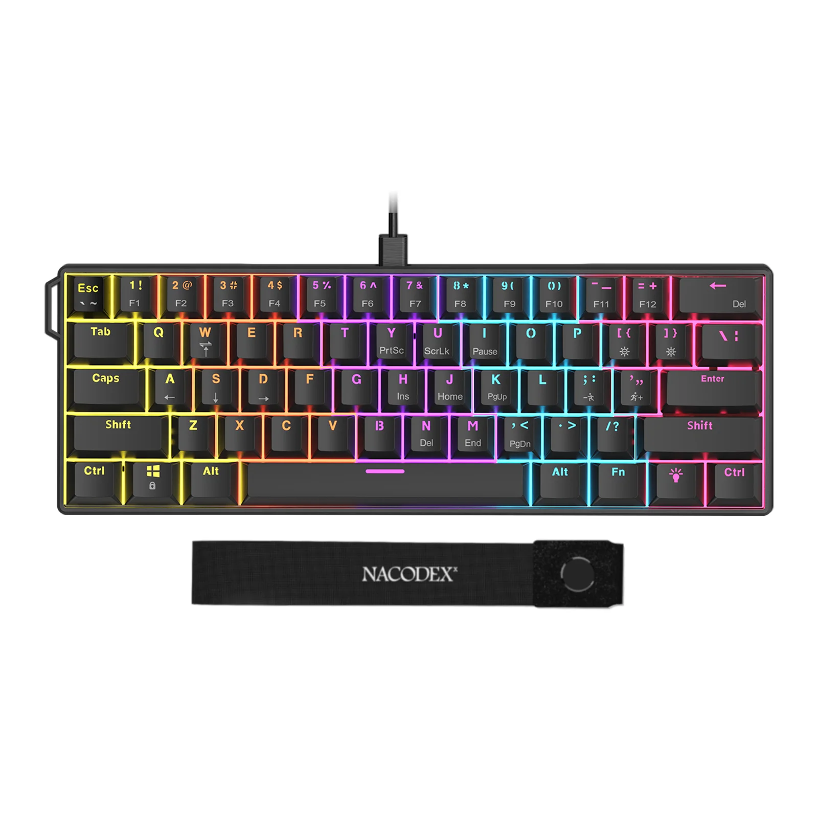 AJAZZ NK61 Bedraad toetsenbord met 61 toetsen, volledige RGB, zijverlichting, zwevende toetsen, hotswap rode schakelaar, afgestemde satellietschakelaar