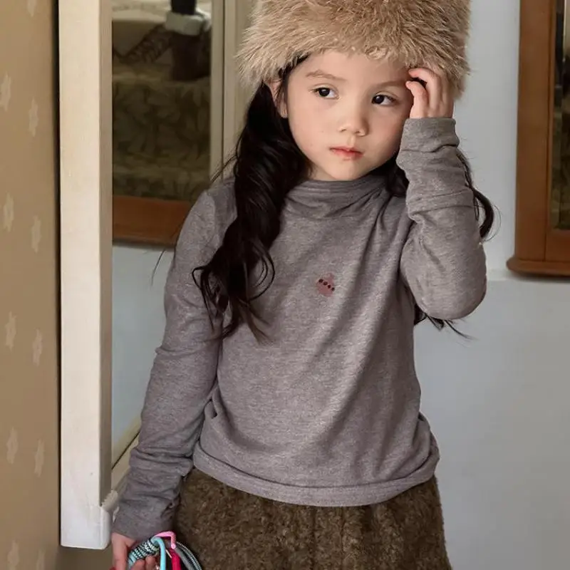 

2025 Autumn New Children Hooded Bottoming Shirts Cartoon Print Girls Long Sleeve Warm T Shirts Boys Cotton Tops Kids Clothes