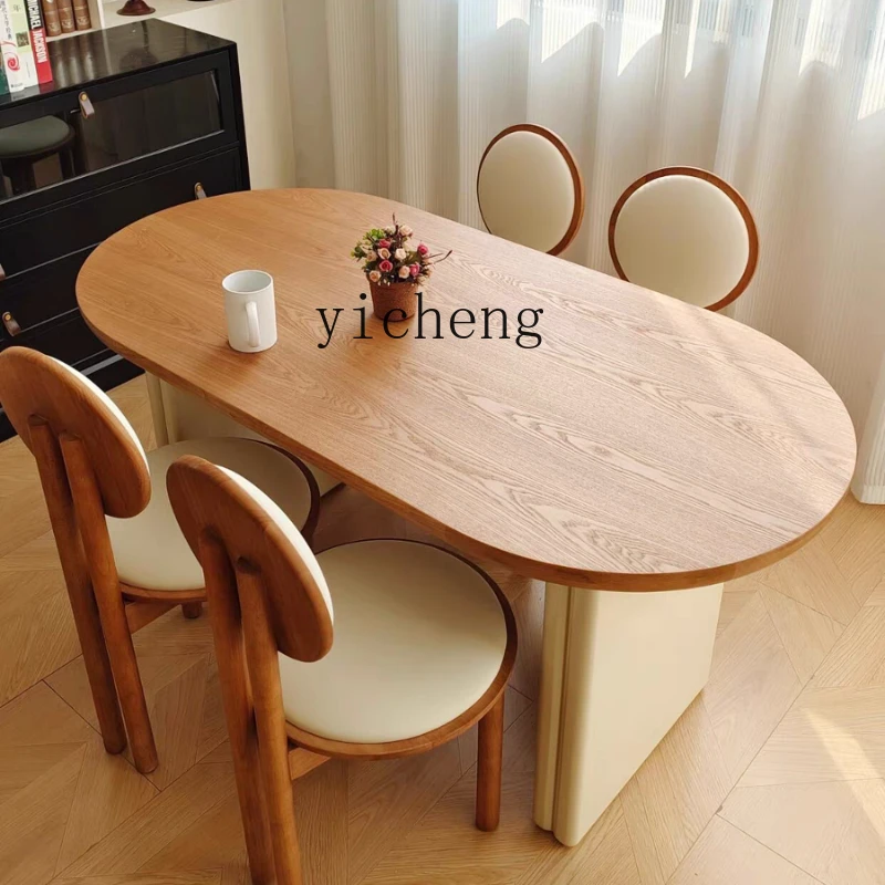 

Zz retro solid wood oval dining table and chair combination small apartment dining table