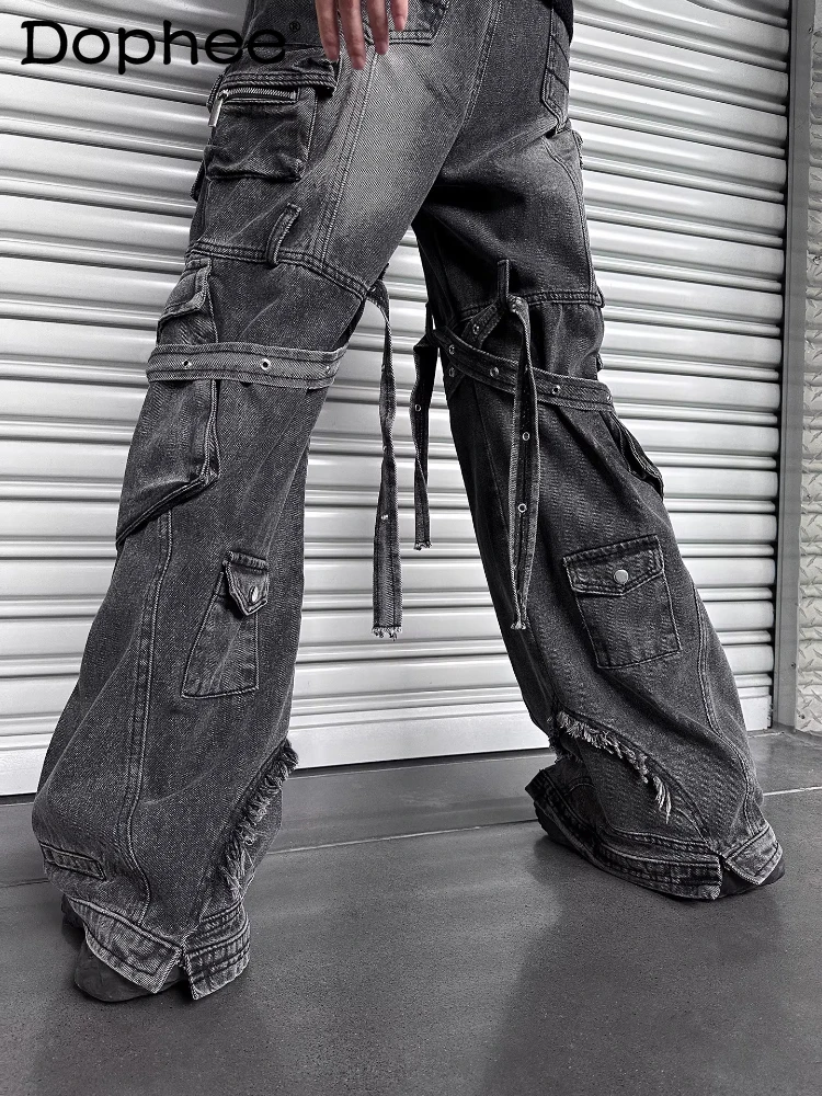 

Men's Trendy Jeans 2026 Spring New Loose Straight Multi-Pocket Denim Wide-Leg Trousers Male Pocket Decoration Stylish Long Pants